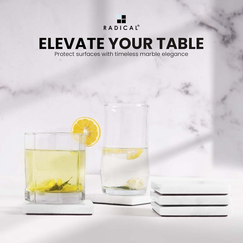 RADICALn Premium Set of 6 Handmade White Marble Coasters 3.5 Inch – Square Natural Stone Drink Coasters, Elegant Coffee & Dining Table Protection, Luxury Home Decor Accessory - Image 3