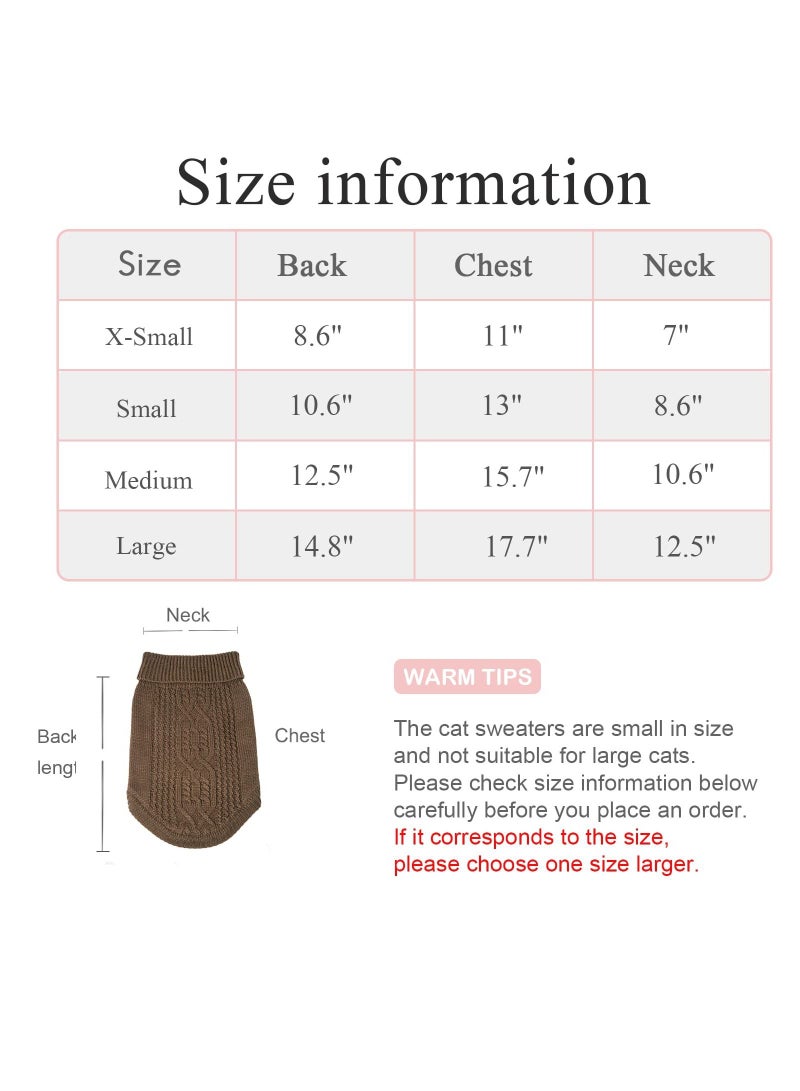 Cats Knitted Sweaters Turtleneck Knitted Sleeveless Cat Clothes Warm Winter Kitten Clothes Outfits for Cats or Small Dogs in Cold Season Brown XS  - Image 3