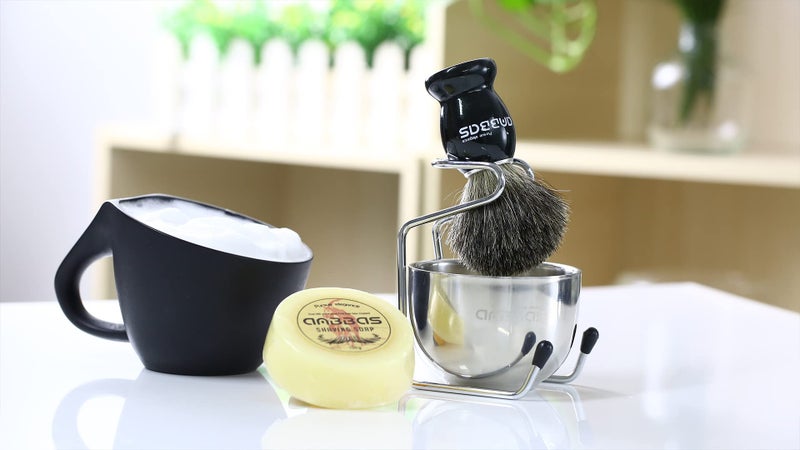 Anbbas Pure Badger Bristles Shaving Brush Black Wood Handle and Refill Soap Bar 100g,Stainless Steel Shaving Stand and Soap Cup Kit Perfect for Men - Image 2