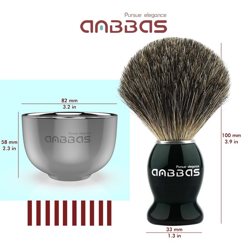 Anbbas Pure Badger Bristles Shaving Brush Black Wood Handle and Refill Soap Bar 100g,Stainless Steel Shaving Stand and Soap Cup Kit Perfect for Men - Image 4