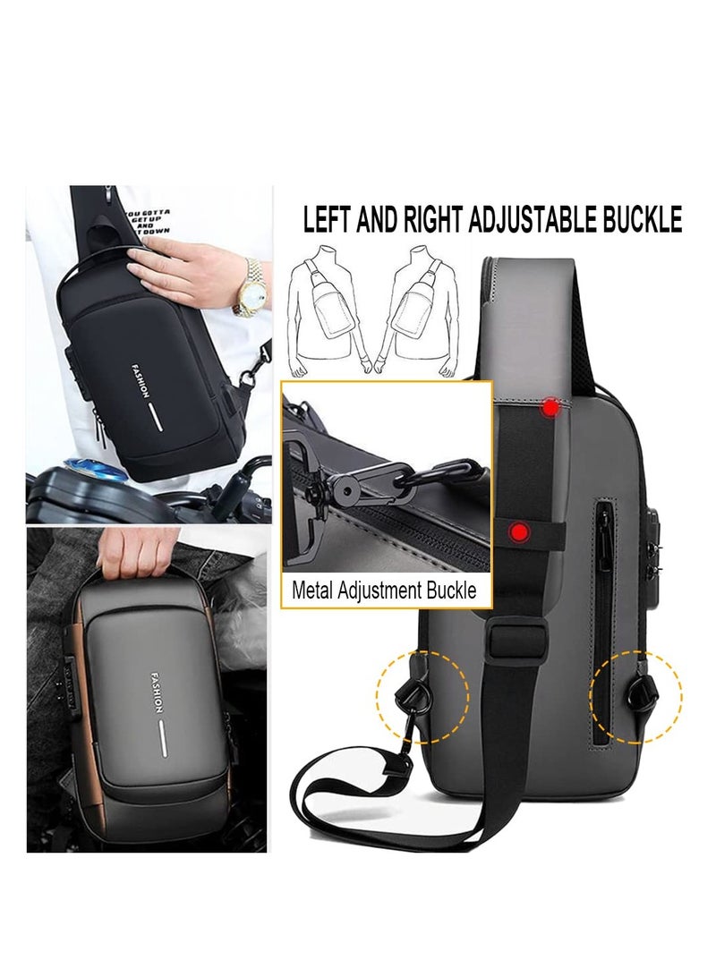 Sling Backpack USB Anti-Theft Waterproof Chest Daypack Casual Shoulder Bag (Grey) - Image 3