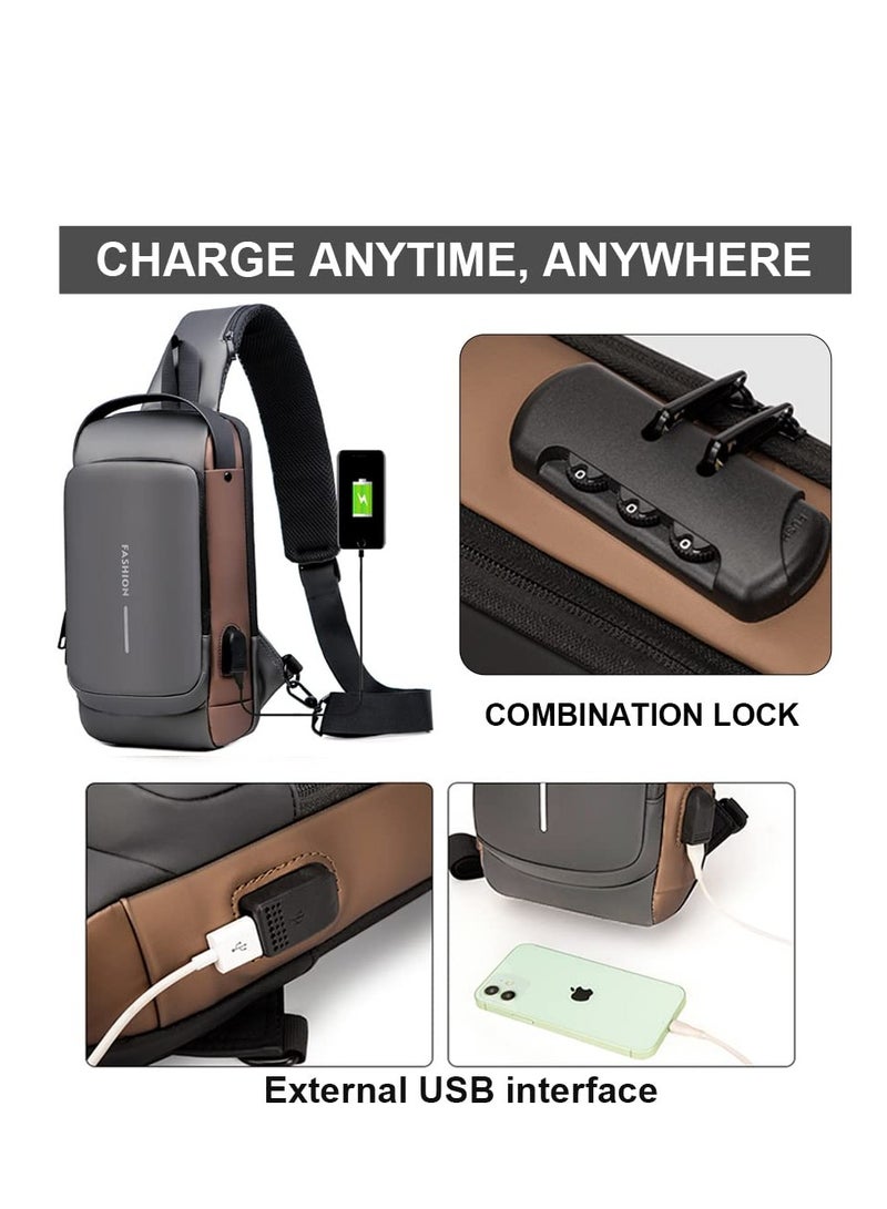 Sling Backpack USB Anti-Theft Waterproof Chest Daypack Casual Shoulder Bag (Grey) - Image 5