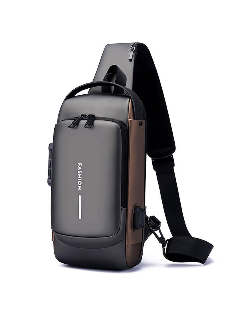 Sling Backpack USB Anti-Theft Waterproof Chest Daypack Casual Shoulder Bag (Grey) - Image 1