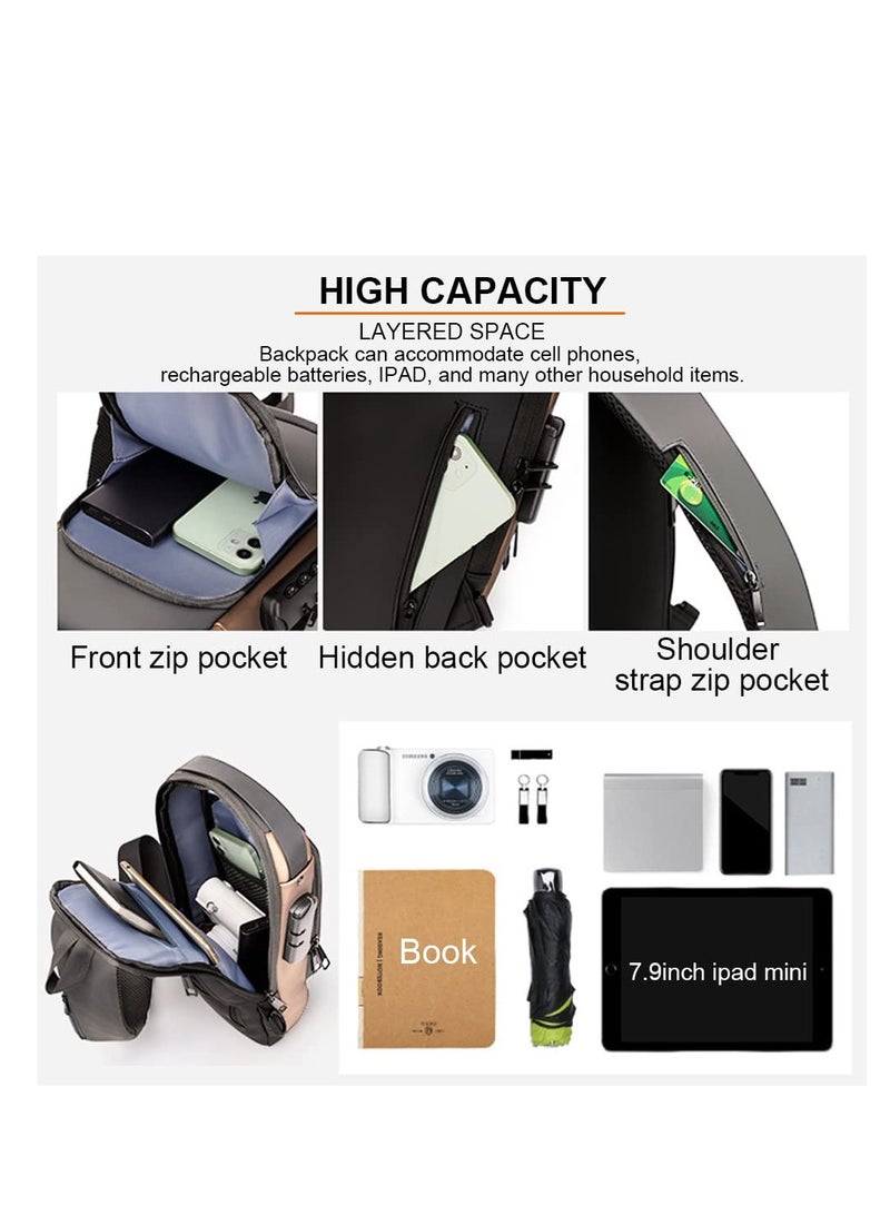 Sling Backpack USB Anti-Theft Waterproof Chest Daypack Casual Shoulder Bag (Grey) - Image 4