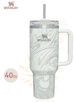 Stanley Quencher H2.0 FlowState 40oz Vacuum Insulated Tumbler – Rose Quartz Swirl Travel Mug with Reusable Lid and Straw for Water, Coffee, Smoothies, and Iced Tea – Durable, Stylish, Leakproof, Keeps Drinks Hot & Cold for Hours