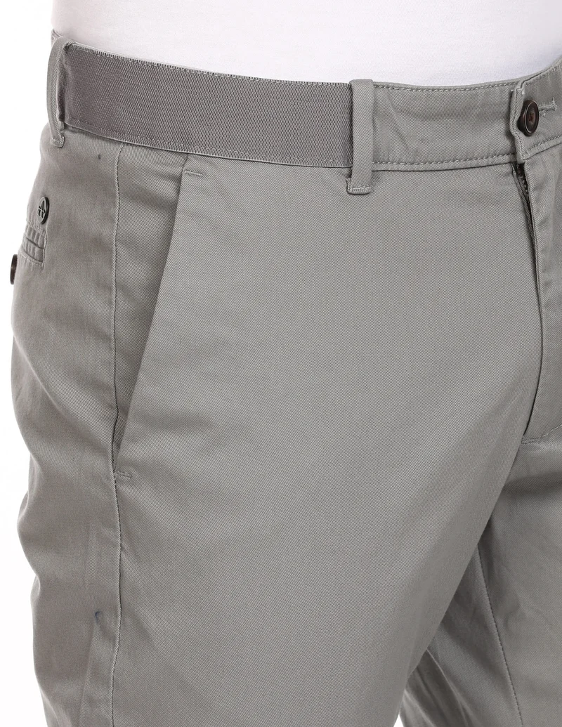 Arrow Grey Mid Rise Solid Casual Trousers for Men | Best Price UAE
