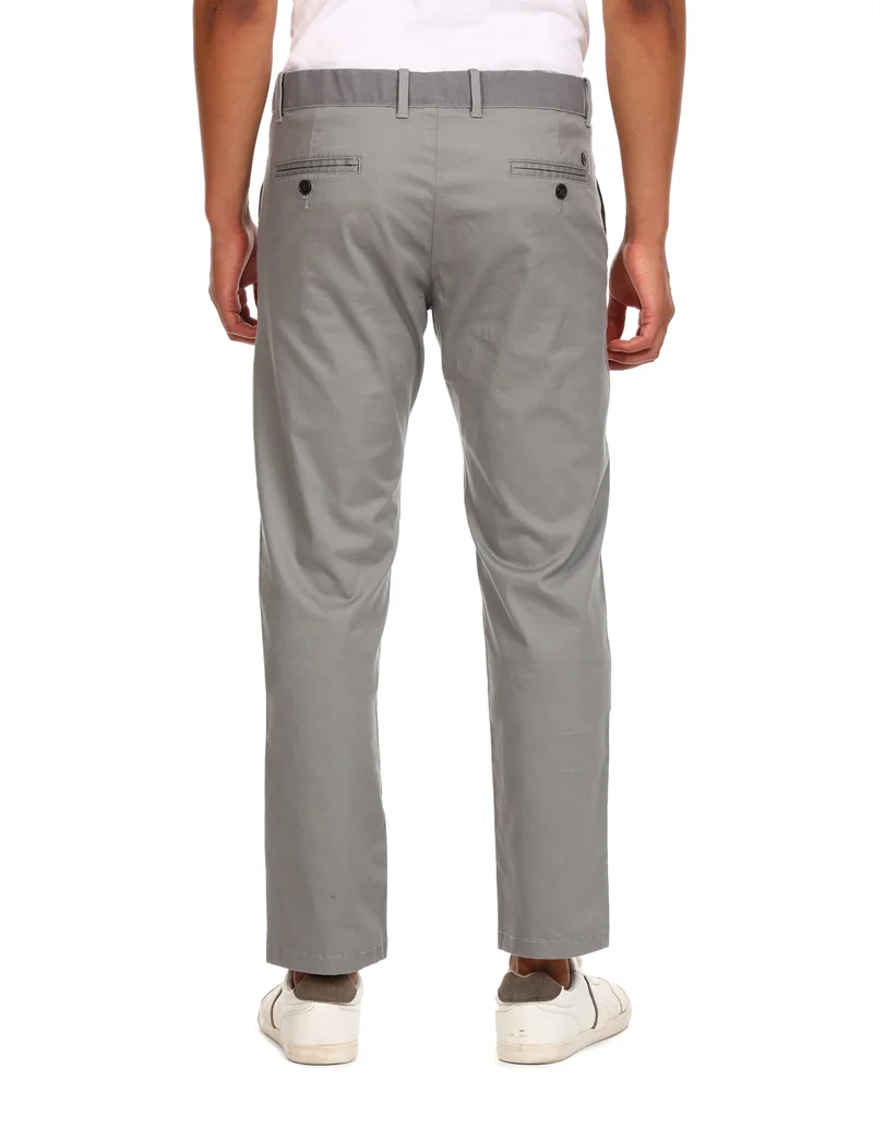 Arrow Grey Mid Rise Solid Casual Trousers for Men | Best Price UAE