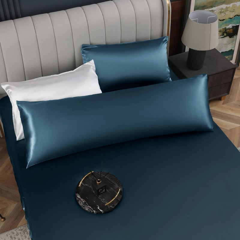 Homiest Satin Body Pillow Cover Deep Sea Blue Body Pillowcase 20 x 54 Inch Pillowcovers with Envelope Closure Luxury Ultra Soft Body Size Pillow Cases for Hair and Skin Cooling Long Pillow Cover