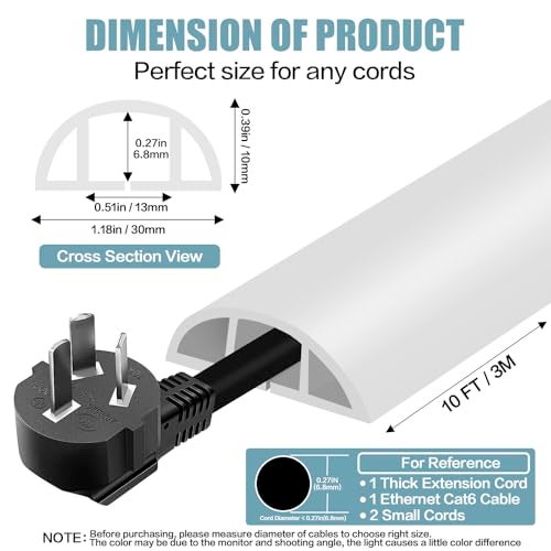 DBHXXMB-HH Floor Cord Cover Self Adhesive Cord Hider,10FT Cable Management, Extension Strip Protector for Wires, Prevent Cable Trips for Offices, Gyms, Exhibitions Cavity:0.39"(W) x 0.27"(H) White - Image 2