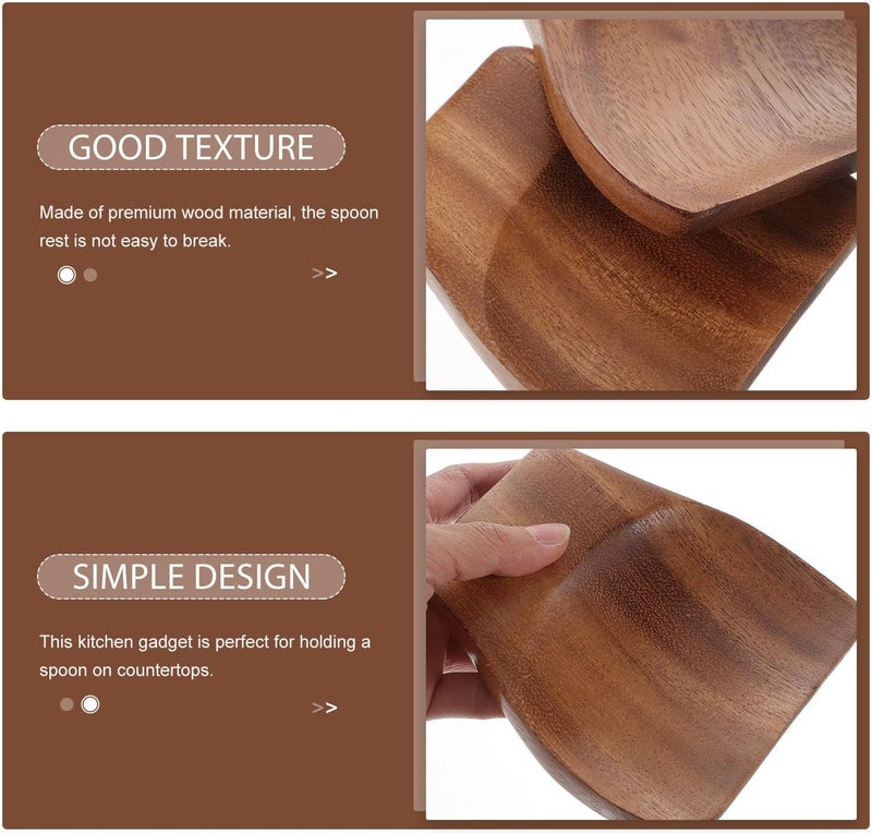 Wooden Spoon Rest and Kitchen Scoop Holder 2pcs Set, Compact Wood Scoop Tray for Stove Top and Counter, Soup Spoon Rest for Cooking Utensils in Home Kitchen - Image 3