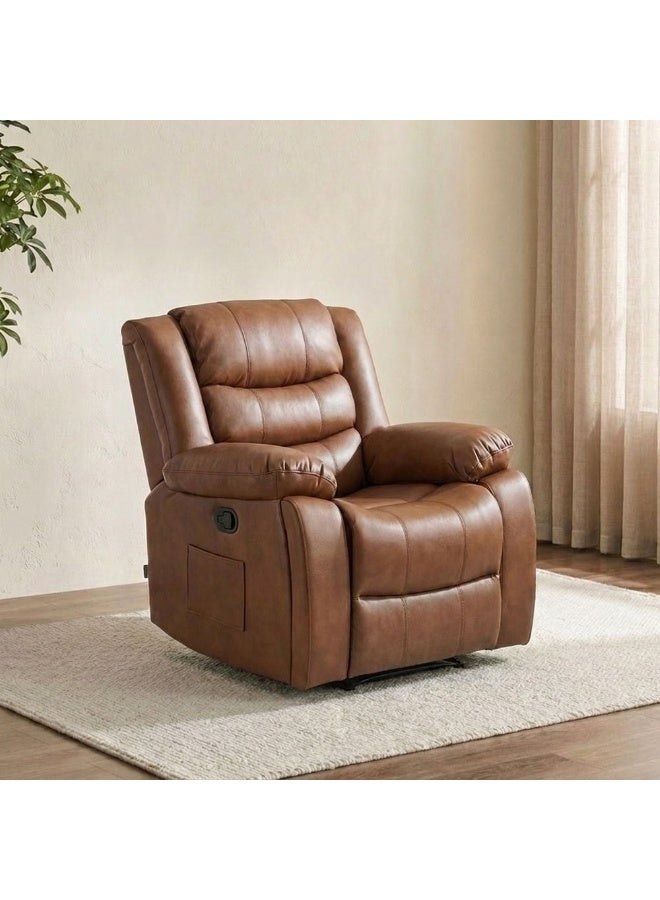 DANUBE HOME Mina 1 Seater Manual Air Leather Recliner With Cupholder and Pocket Modern Design One Seat Relaxing Chair Living Room Furniture 97x84x103cm - Image 1