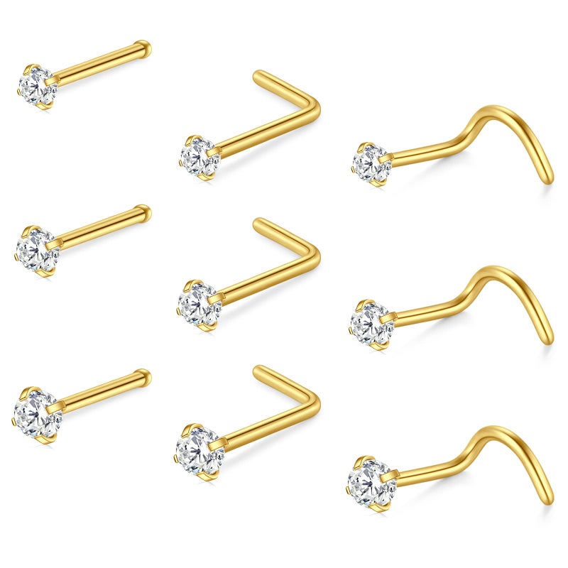 Longita Nose Studs 18g Nose Stud 18 gauge Nose piercing Stud Nose Ring Nose Screw Nose Bone Tiny Small Nose Stud Diamond Nose Jewelry Gold 1.5mm 2mm 2.5mm - Image 1