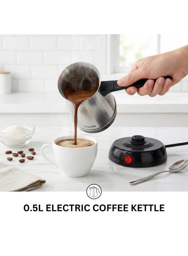 HEJIX Turkish Coffee Maker, 0.5L, 600W, Stainless Steel Body, 360° Rotating Base, Concealed Heating Element, Portable Electric Kettle, Fast Boil Electric Kettle with Indicator Light – HX404 - Image 3