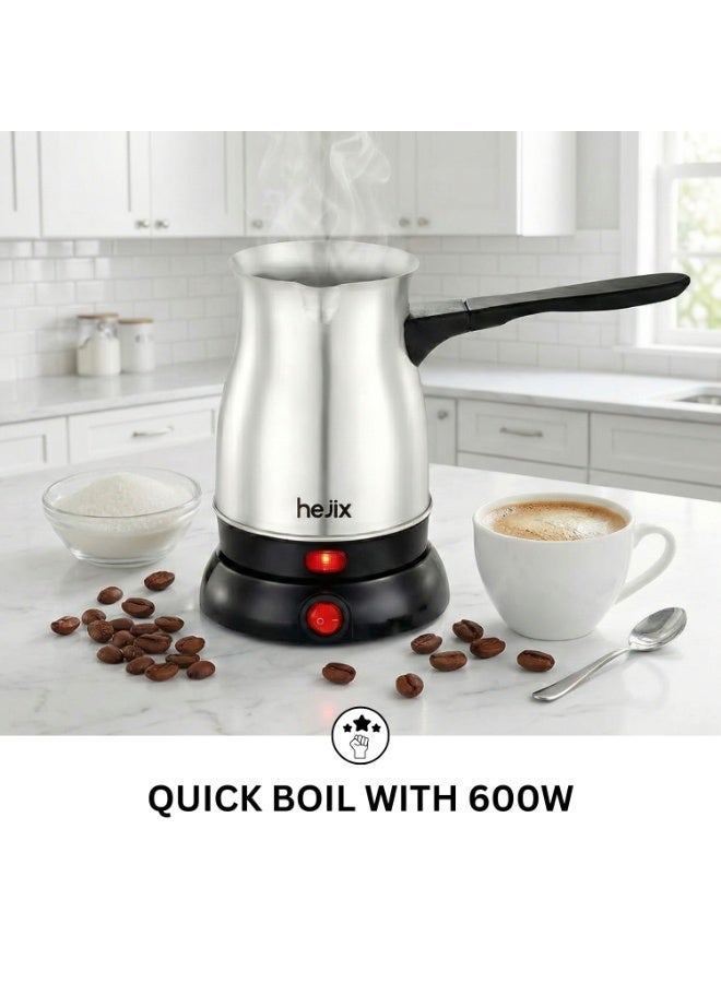 HEJIX Turkish Coffee Maker, 0.5L, 600W, Stainless Steel Body, 360° Rotating Base, Concealed Heating Element, Portable Electric Kettle, Fast Boil Electric Kettle with Indicator Light – HX404 - Image 2
