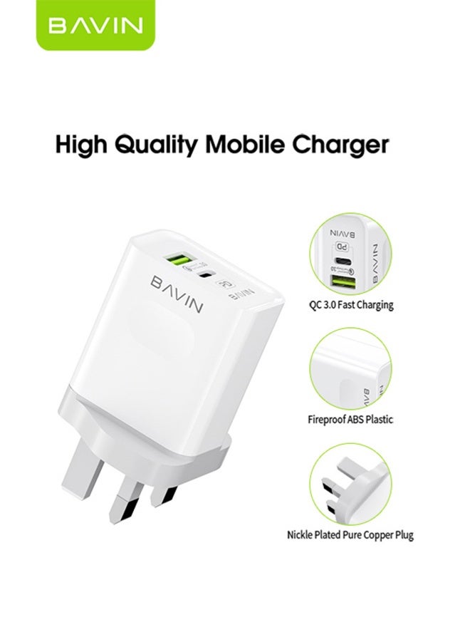 BAVIN 2 in 1 20W Dual Port USB Fast Charger Plug Compact Smart Travel Wall Charger, 2-Port PD 20W USB C QC3.0 Power Adapte, USB C Charger For iPhone 15/15 Pro/15 Pro Max/14/13/12, iPad Pro / AirPods, And More USB-C Cable Included White - Image 4