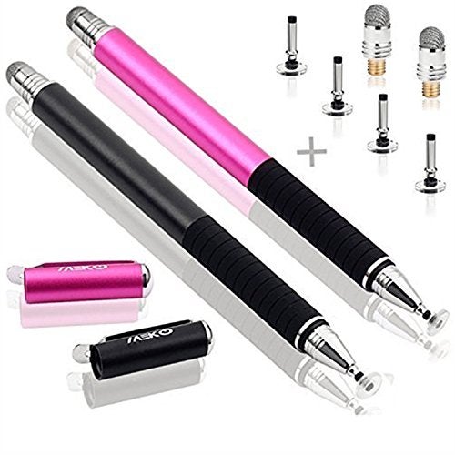MEKO(2 Pcs)[2 in 1 Precision Series] Disc Stylus/Styli for All Touch Screen Devices Bundle with 4 Replaceable Disc Tips, 2 Replaceable Fiber Tips - (Black/Pink) - Image 1