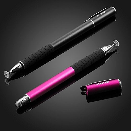 MEKO(2 Pcs)[2 in 1 Precision Series] Disc Stylus/Styli for All Touch Screen Devices Bundle with 4 Replaceable Disc Tips, 2 Replaceable Fiber Tips - (Black/Pink) - Image 2