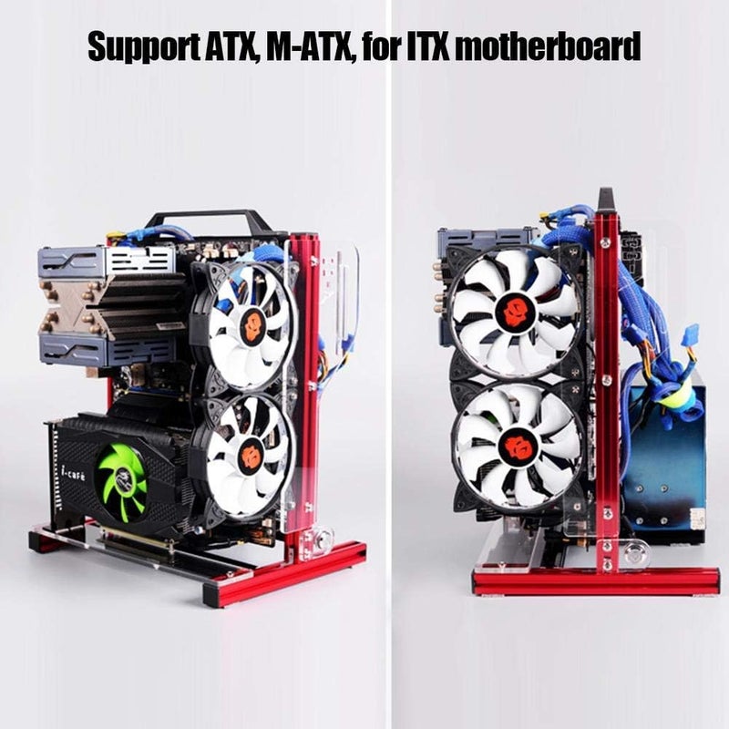 حاوية من نوع ATX/M-ATX/ITX مفتوحة، إطار من الألمنيوم، دعم للتركيب في رفوف الخوادم، تسمح بزيادة تردد المعالج عموديًا، لوحة رسومات، إطار من الألمنيوم مقاس 20x20، مناسب للتجميع الذاتي (ATX/M-ATX)، لون أحمر - Image 3