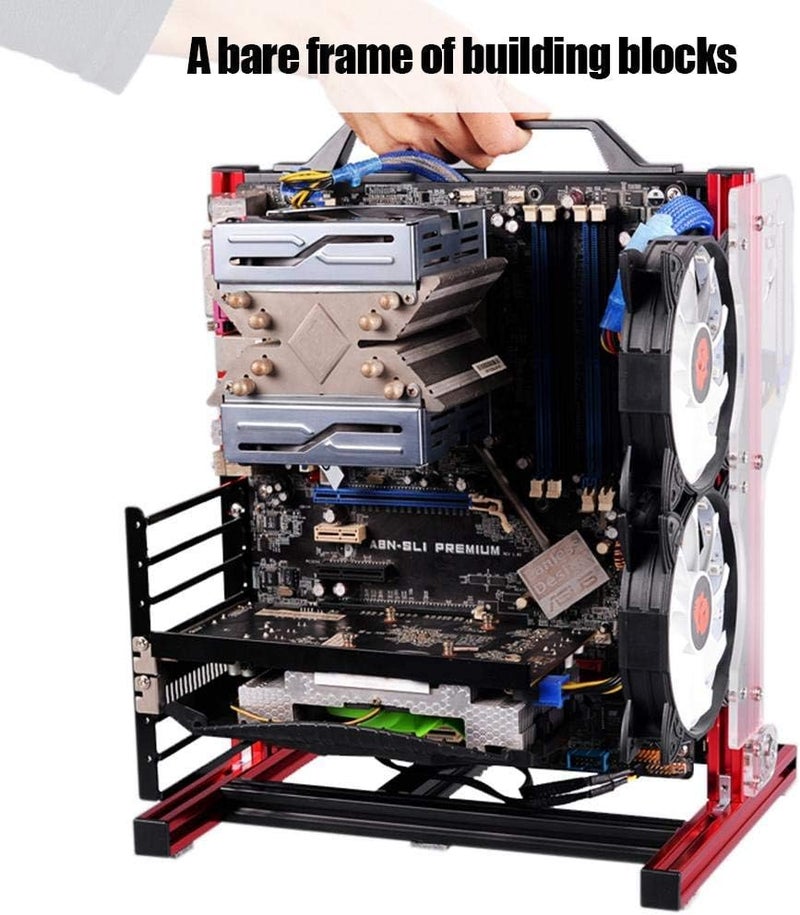 حاوية من نوع ATX/M-ATX/ITX مفتوحة، إطار من الألمنيوم، دعم للتركيب في رفوف الخوادم، تسمح بزيادة تردد المعالج عموديًا، لوحة رسومات، إطار من الألمنيوم مقاس 20x20، مناسب للتجميع الذاتي (ATX/M-ATX)، لون أحمر - Image 4