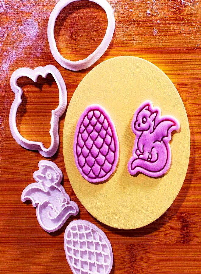 BAKERLOGY Mini Baby Dragon and Dragon Egg Cookie Cutter and Stamp Set (2") - Fantasy-Themed Embosser for Nursery Cookies, Fondant Tool for Mythical Birthday Cupcakes and Baby Shower Cakes - Image 2