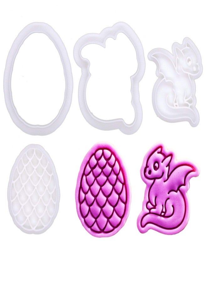 BAKERLOGY Mini Baby Dragon and Dragon Egg Cookie Cutter and Stamp Set (2") - Fantasy-Themed Embosser for Nursery Cookies, Fondant Tool for Mythical Birthday Cupcakes and Baby Shower Cakes - Image 1