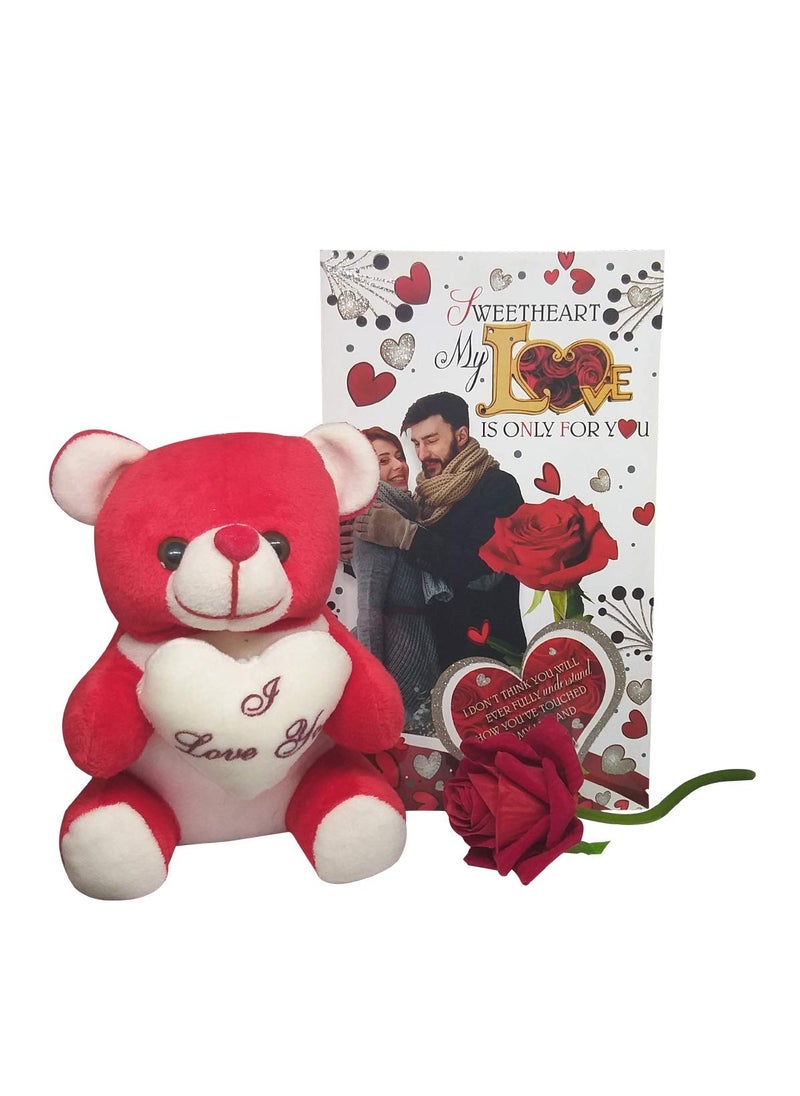 Saugat Traders Saugat Traders Love Gift Combo for Girlfriend, Wife - Love Greeting Card, Soft Teddy Bear, Red Rose Flower - Valentines Day - Anniversary - Birthday  - Image 1