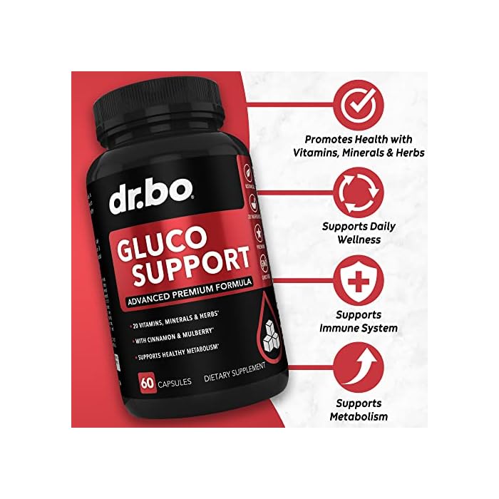 dr.bo Gluco Support Supplement Capsules - Boost Metabolism Supplements, Vitamin Herbal Formula Pill - Ultra Balance Optimizer Vitamins, Chromium, Cinnamon, Bitter Melon Leaf, Gymnema, Vanadium - 60 Pills - Image 2