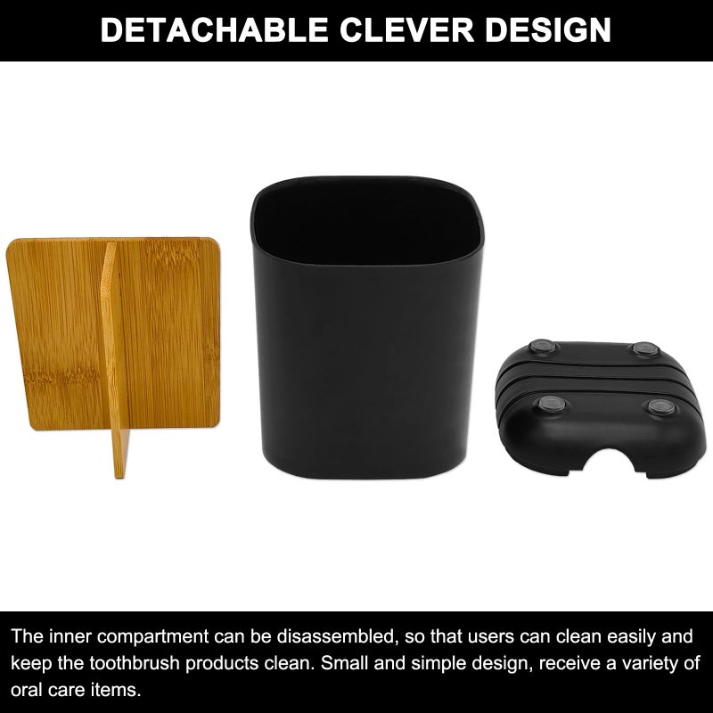Scartink Toothbrush Holder With Bamboo Divider Detachable For Easy Cleaning Bathroom Countertop Organizer Plastic 3 Slots Electric Toothbrush And Toothpaste Holders Storage Caddy For Bathroom Vanity Sink-Black - Image 3