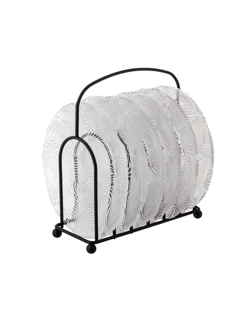 Dania A set of glass dessert plates with a metal stand, 6 pieces The plate size is 15 cm  - Image 1