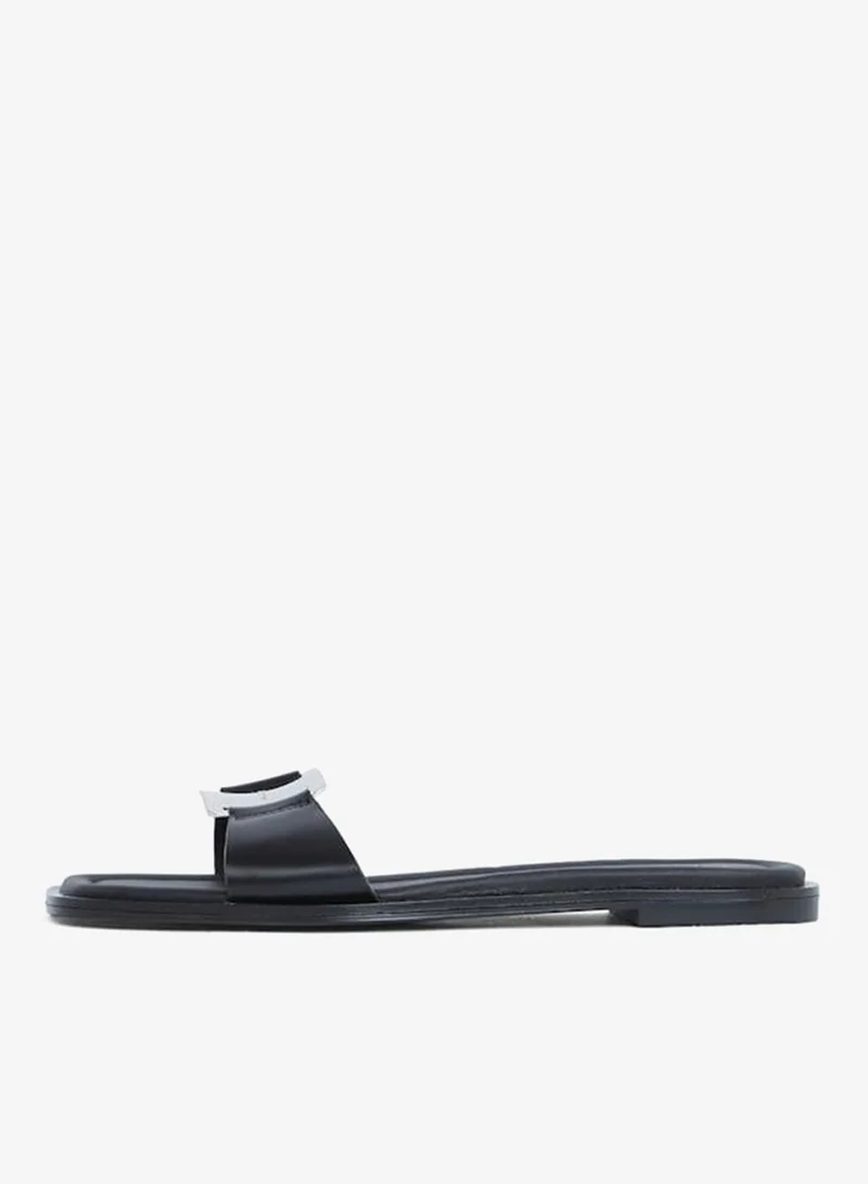 CALVIN KLEIN LEATHER SANDALS WITH LOGO HARDWARE