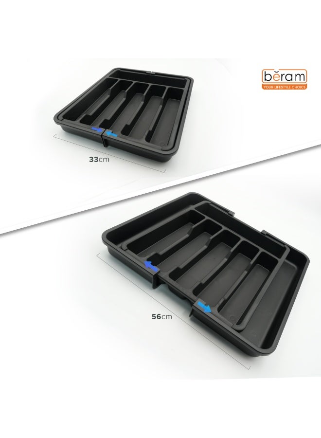Beram Expandable Kitchen Drawer Organizer Tray – Black 33×37.5×5 cm BPA-Free PP Cutlery Holder for Spoons Forks Knives & Utensils Adjustable Silverware Divider Storage Box for Kitchen Drawers - Image 4