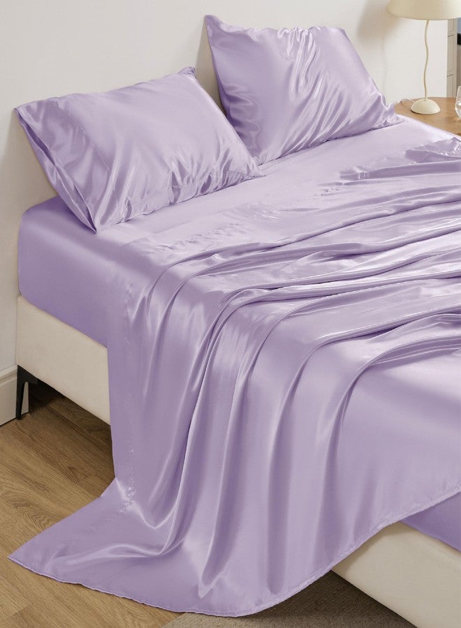 Bedsure Satin Sheets Queen Size Bed Set - Luxury Silky Bed Sheet Set, Ultra Soft & Wrinkle Free, Good for Hair & Skin, Gifts for Women, 15 Inches Deep Pocket, 4-Piece (Queen, Lavender) - Image 2