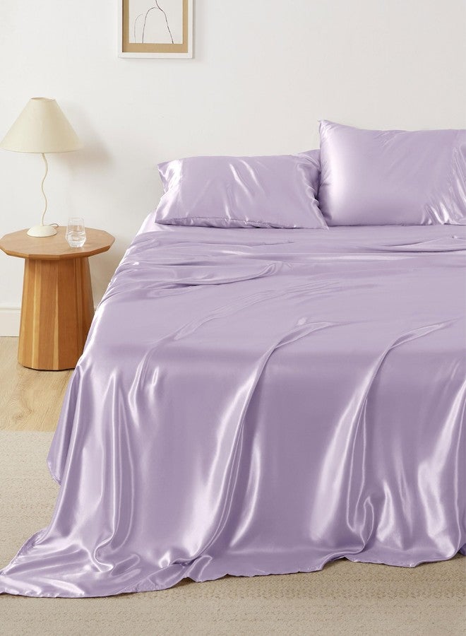 Bedsure Satin Sheets Queen Size Bed Set - Luxury Silky Bed Sheet Set, Ultra Soft & Wrinkle Free, Good for Hair & Skin, Gifts for Women, 15 Inches Deep Pocket, 4-Piece (Queen, Lavender) - Image 1