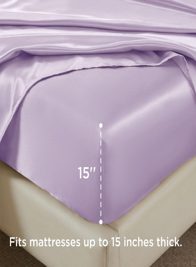 Bedsure Satin Sheets Queen Size Bed Set - Luxury Silky Bed Sheet Set, Ultra Soft & Wrinkle Free, Good for Hair & Skin, Gifts for Women, 15 Inches Deep Pocket, 4-Piece (Queen, Lavender) - Image 5