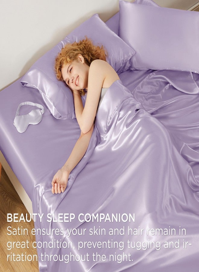 Bedsure Satin Sheets Queen Size Bed Set - Luxury Silky Bed Sheet Set, Ultra Soft & Wrinkle Free, Good for Hair & Skin, Gifts for Women, 15 Inches Deep Pocket, 4-Piece (Queen, Lavender) - Image 4
