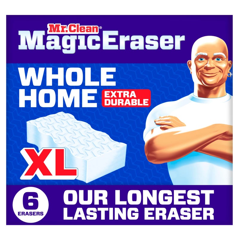 Mr Clean Mr. Clean Magic Eraser Sponge, All Purpose Cleaner, Long Lasting Cleaning Scrubber, Wall, Sneaker, Oven, Kitchen, Bathroom Cleaner, Shower Cleaning Supplies, Whole Home Extra Durable XL, 6ct - Image 1