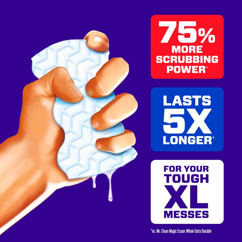 Mr Clean Mr. Clean Magic Eraser Sponge, All Purpose Cleaner, Long Lasting Cleaning Scrubber, Wall, Sneaker, Oven, Kitchen, Bathroom Cleaner, Shower Cleaning Supplies, Whole Home Extra Durable XL, 6ct - Image 3