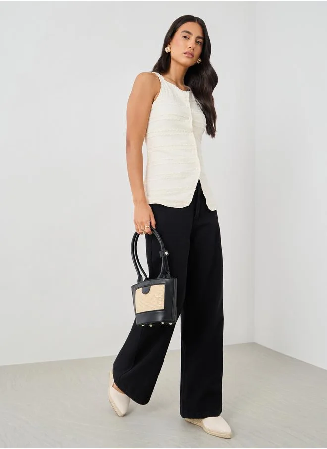 Styli Styli Textured Square Neck Button Front Waistcoat