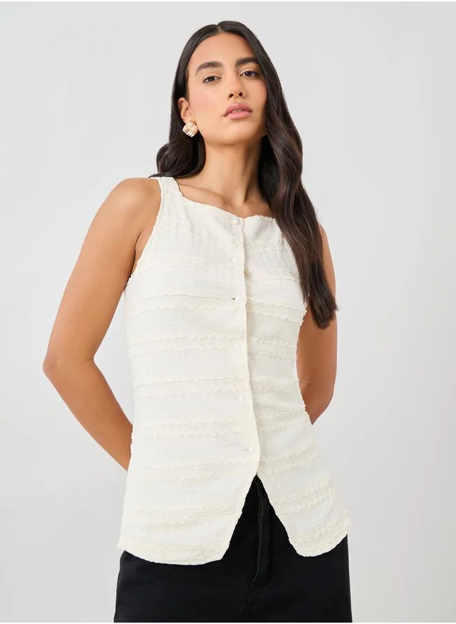 Styli Styli Textured Square Neck Button Front Waistcoat