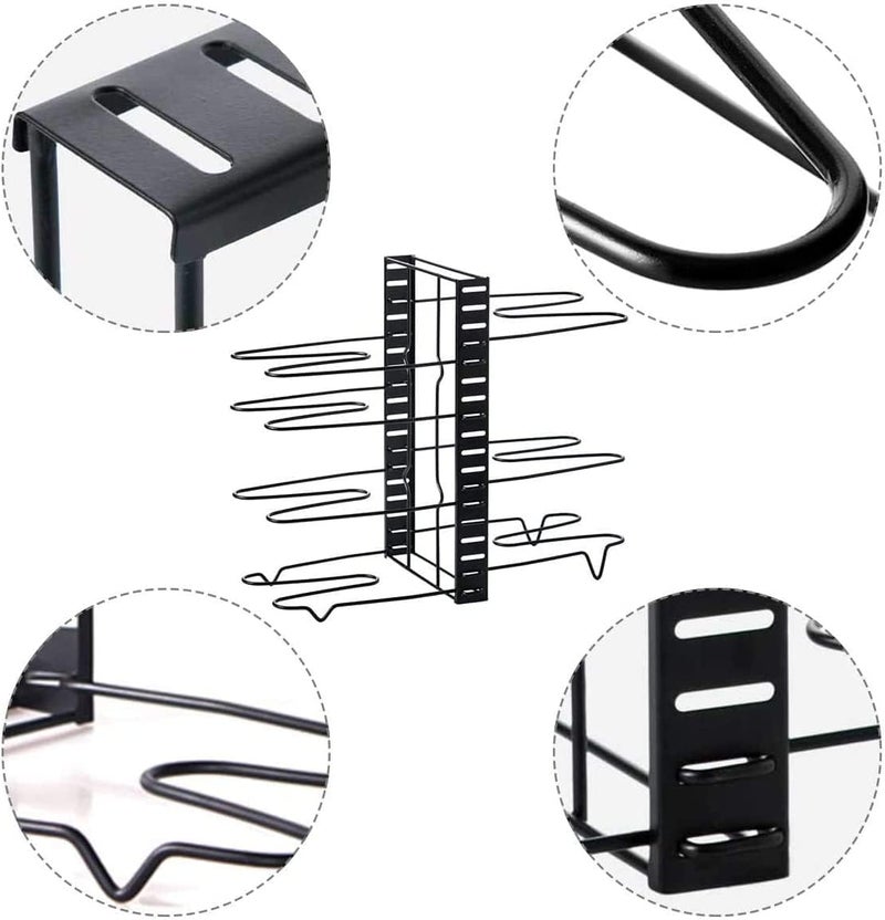 Eesyy Adjustable Pot Pan Organizer Rack, Pot Holder, Cookware Pot Lid Rack with 3 DIY Methods, U Shape Groove, 8 Tiers Pan Organizer Holder Black - Image 3