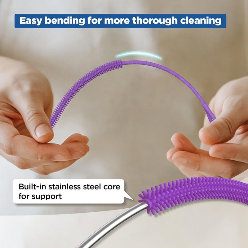 YOTIME Silicone Straw Cleaner Brush, 2Pcs Reusable Straw Brush Extra Long for Cleaning Tumbler with Handle and Glass Metal Smoothie Straws, Non-slip Handle Soft and Bendable, 6mm+9mm, Purple All space matching look - Image 4