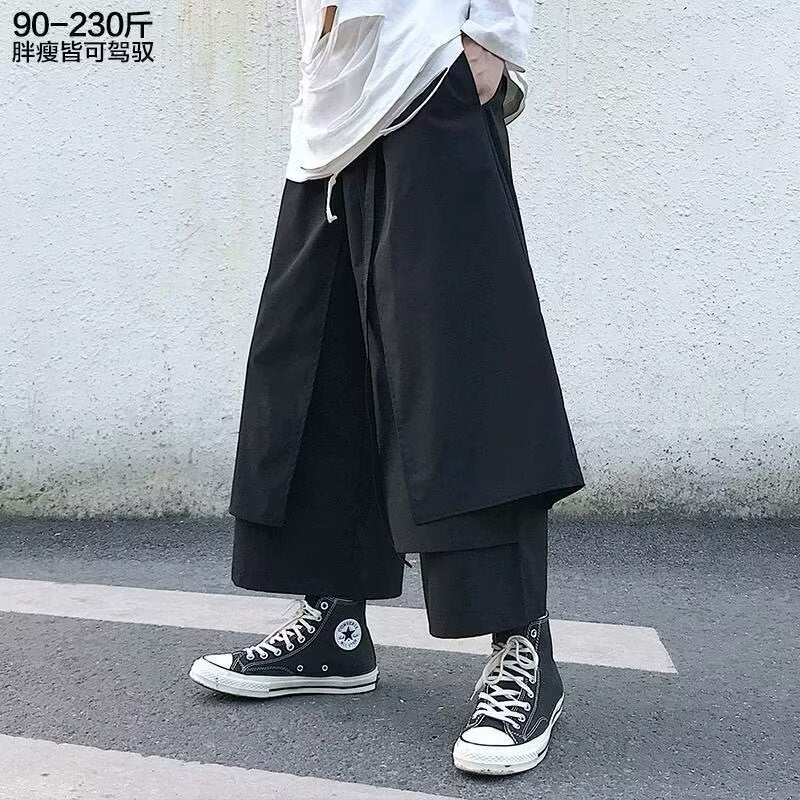 Fat Man Japanese Style Three Style Wide Leg Pants Mens plus size Loose Fat Man Skirt Overalls Fashionable Summer Straight Casual Pants X097