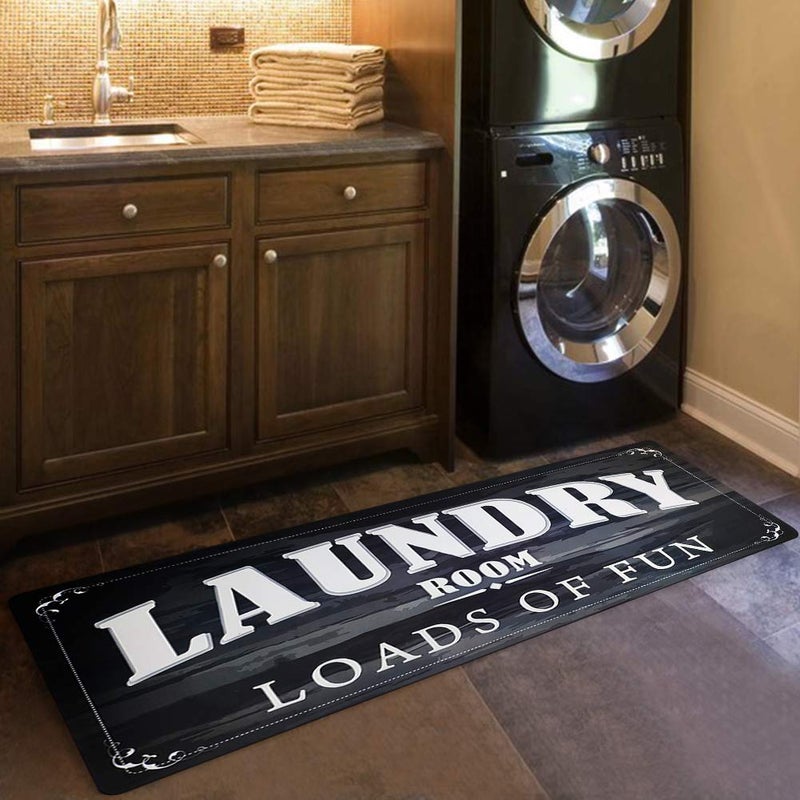 USTIDE USTIDE Laundry Room Runner Rug Non Slip Waterproof Floor Mats for Laundry Room Decor Washable Farmhouse Rubber Rug for Kitchen Bathroom Mudroom Washroom 20x48 Inch Black