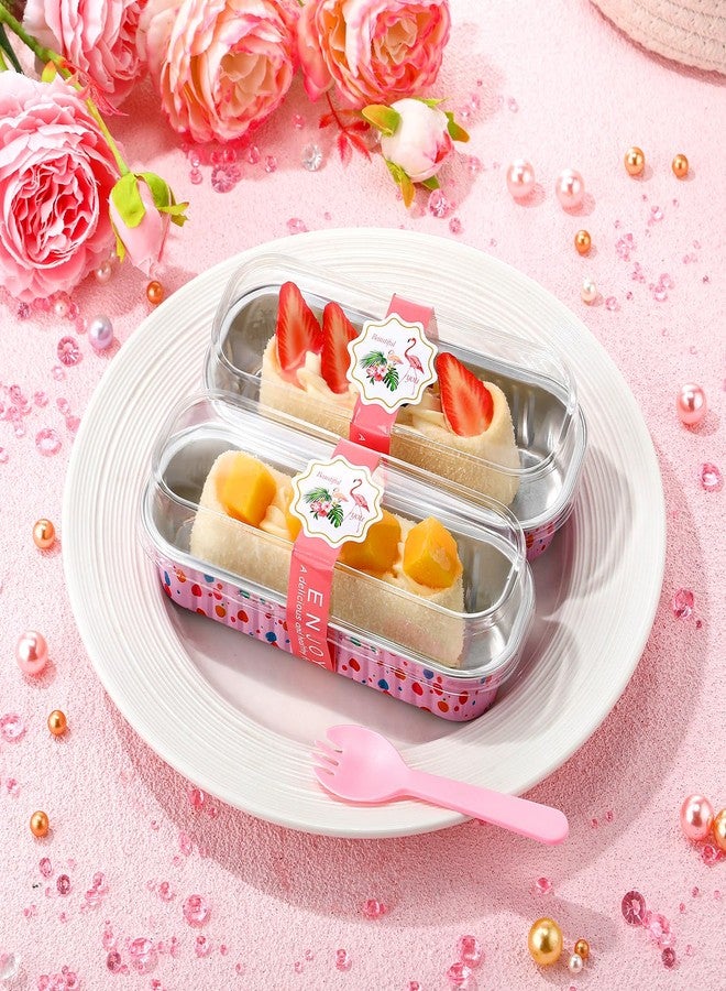 Tioncy 80 Pcs Mini Loaf Pans with Lids and Spoons Bulk Small Cake Pans Disposable Rectangle Aluminum Cake Trays, 6.8 oz Individual Bread Containers for Wedding Baby Shower Birthday Party (Cute) - Image 5