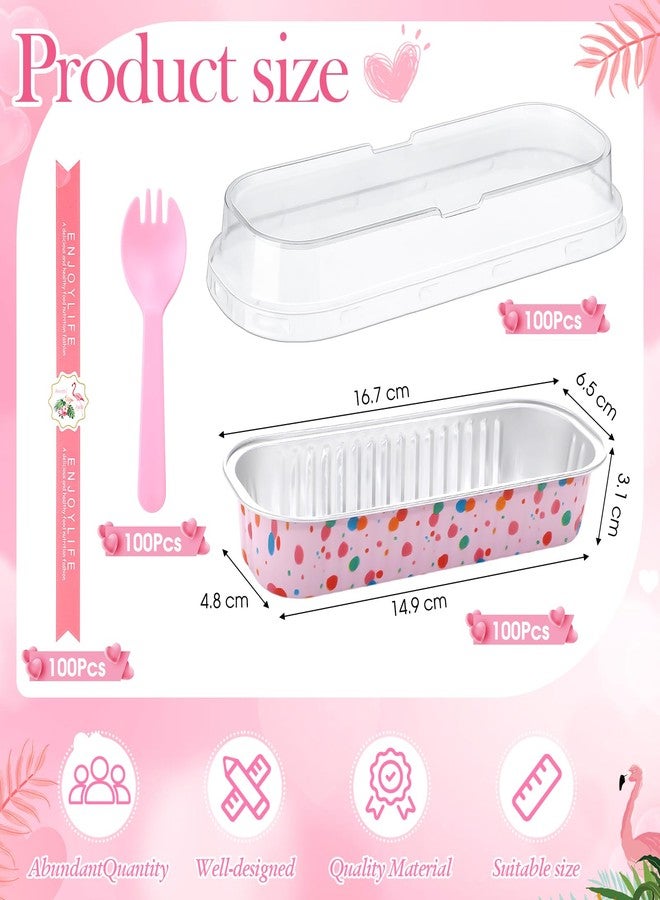 Tioncy 80 Pcs Mini Loaf Pans with Lids and Spoons Bulk Small Cake Pans Disposable Rectangle Aluminum Cake Trays, 6.8 oz Individual Bread Containers for Wedding Baby Shower Birthday Party (Cute) - Image 2