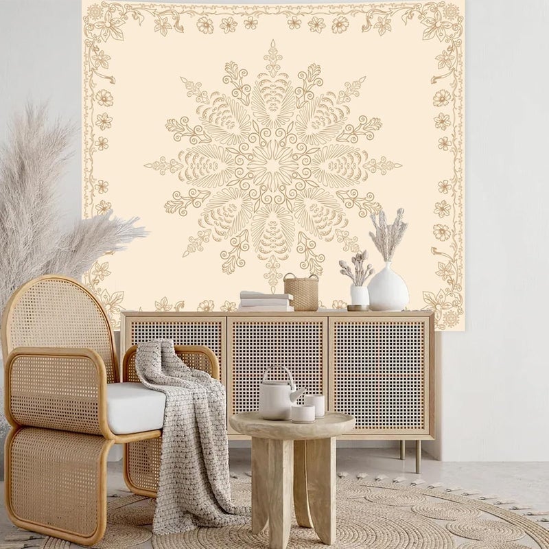 Apdidl Room to room portable Boho Mandala Floral Wall Tapestry for Bedroom Aesthetic, Bohemian Cute Flower Hippie Indian Beige Wall Hanging Blanket, Medallion Art Decor Tapestries for Teen Girls Living Room Dorm 60" X 79" Trendy flexible practical build - Image 4