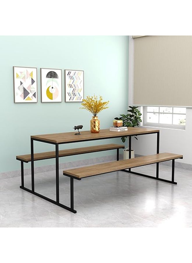 RIGID Steel Dining Table Set with 2 Benches Black 75x180x160cm  - Image 1