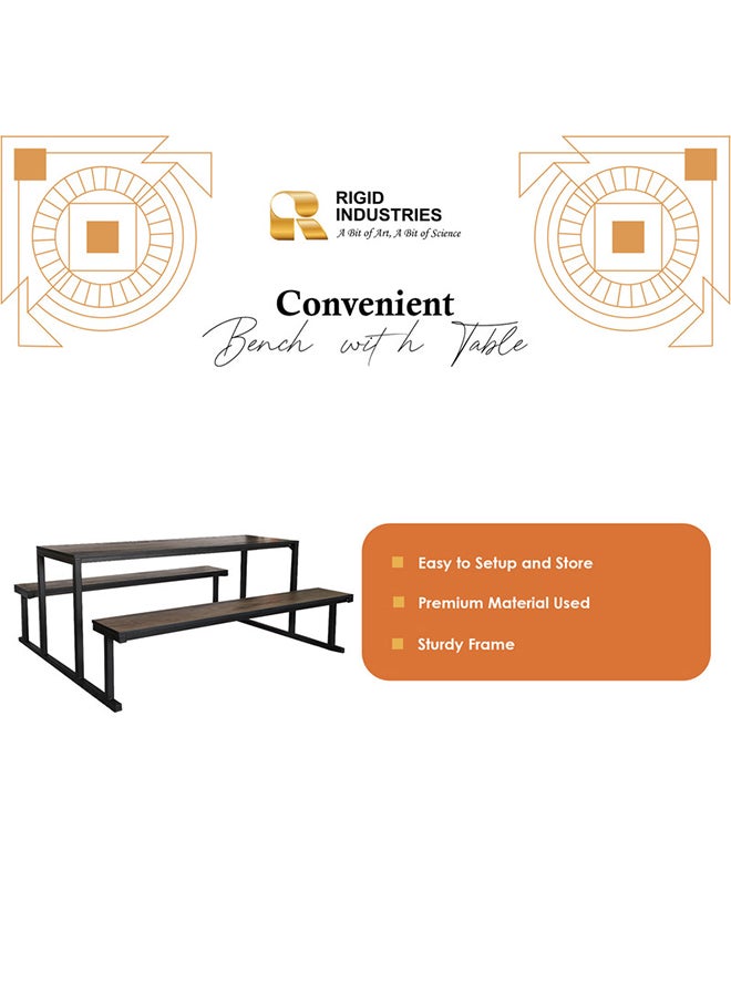 RIGID Steel Dining Table Set with 2 Benches Black 75x180x160cm  - Image 2