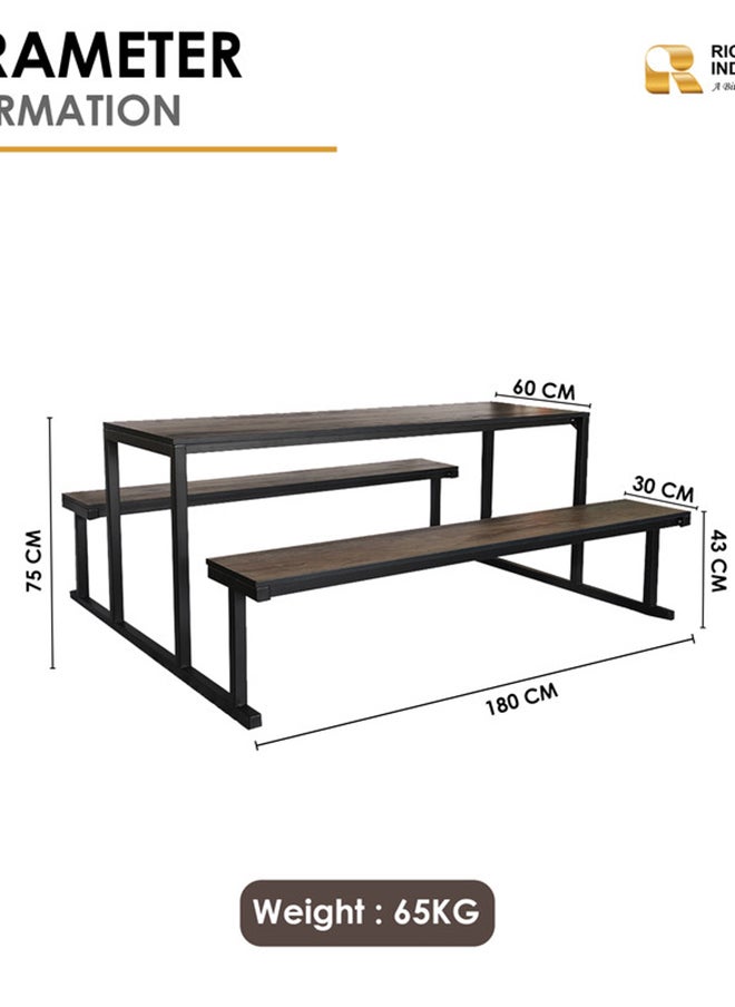 RIGID Steel Dining Table Set with 2 Benches Black 75x180x160cm  - Image 3