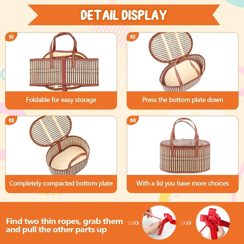 Tioncy 6 Set Baskets for Gifts Empty Bulk Large Woven Bamboo Gift Basket Kit with Handles Clear Cellophane Wrap Baskets for Baby Shower Birthday Party Wrapping Gift Bags CardsYellow - Image 3